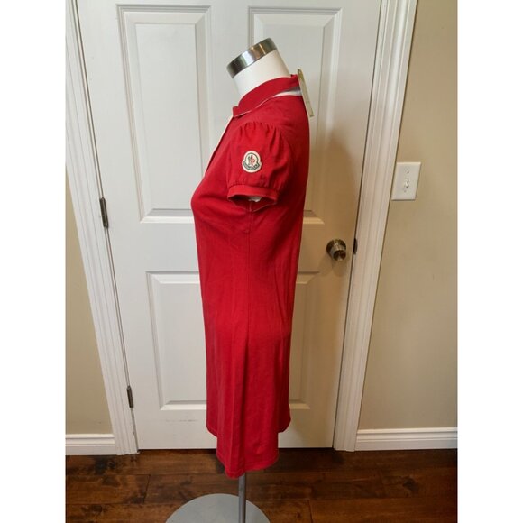 Moncler Pique Red Polo Collar Logo Patch Mini Dress, Size Small - Picture 3 of 6